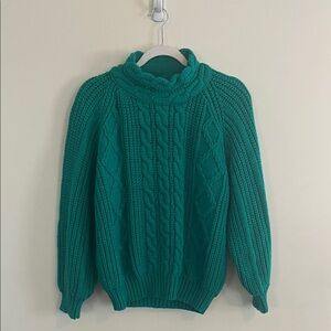 Vintage Cherry Stix Ltd Cable‎ Knit Fisherman Sweater Kelly Green S 80s Chunky